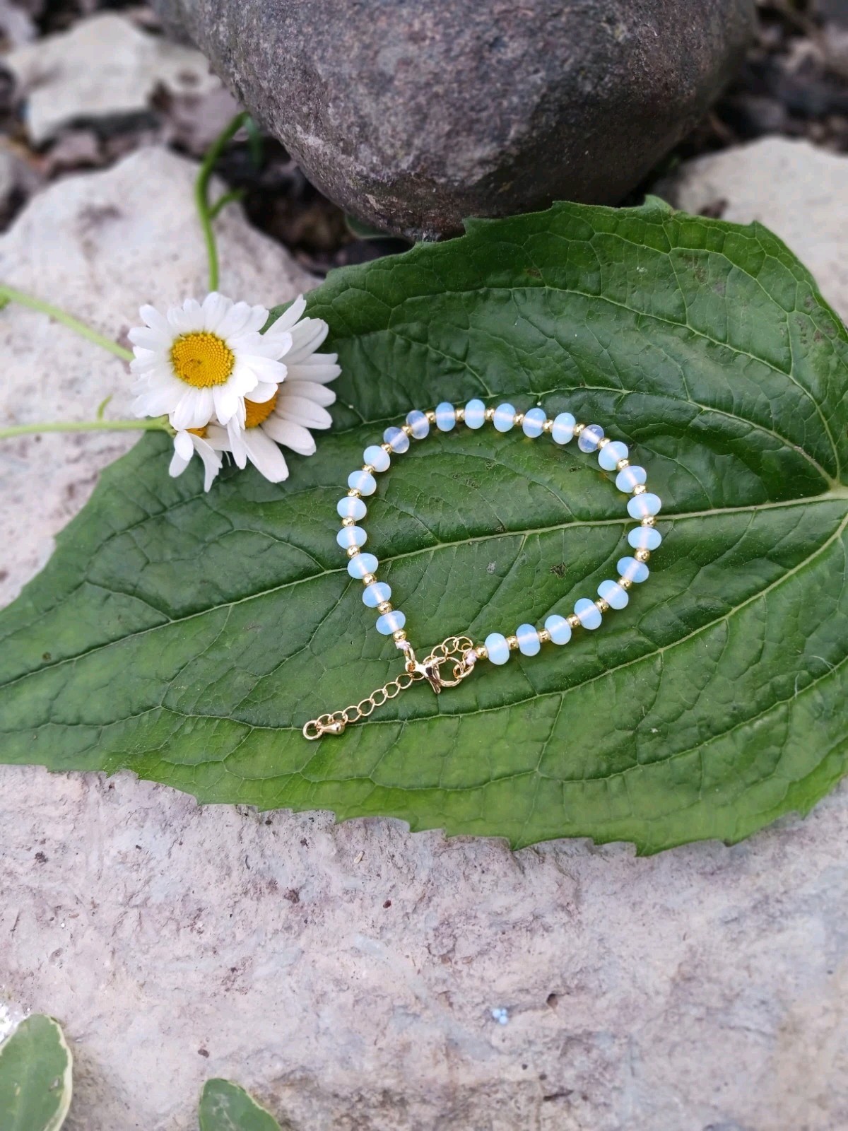 Luminous Opalite Rondelle Beaded Bracelet 20.00ctw Goldtone 7-9″ Adjustable Gift