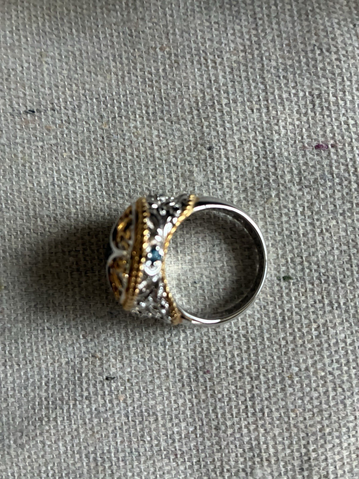 Victoria Wieck Beverly Hills Silver Banded Ring With Blue Stone Centerpiece Ring