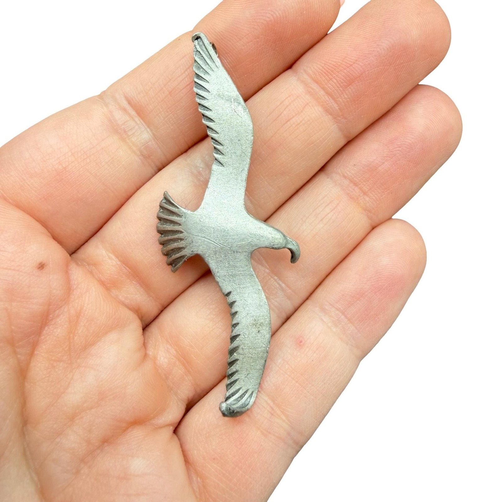 Vintage Pewter Bird Seagull Brooch Pendant Modernist Elegant Sculptural Marked