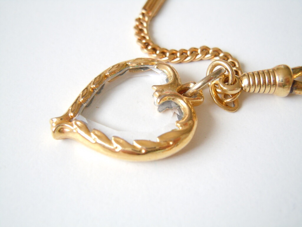 Button Watch Chain Pendant Heart GlassAmerik FBM Friedrich Binder 11 G/25.5 Cm