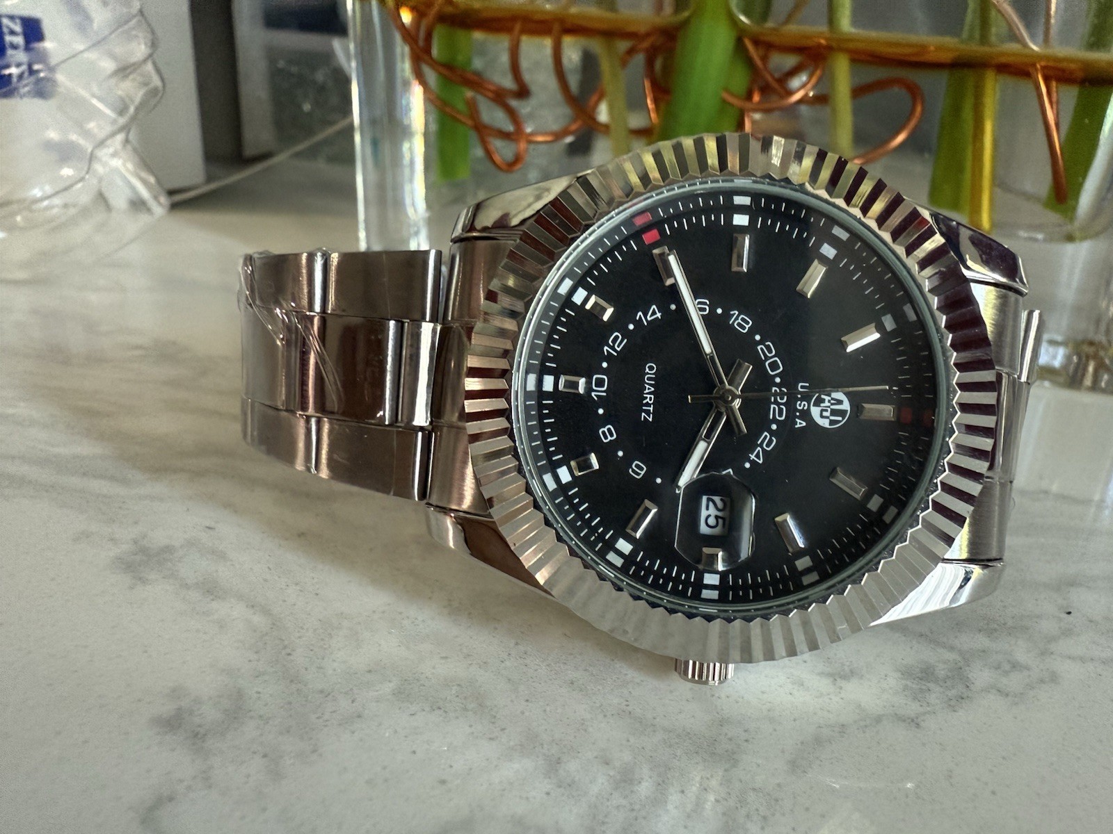 AJ. USA Watch for Men’s Stainless Steel Water Resistant New Battery