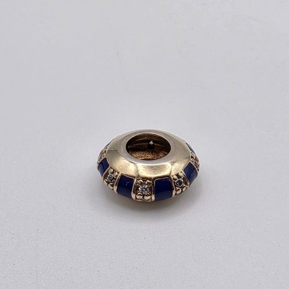 Pandora S925 ALE SHINE Exotic Stones & Blue Stripes Gold Plated Charm 768029CZ