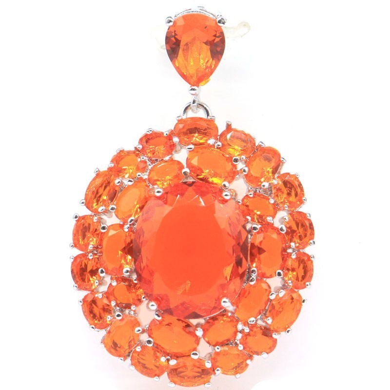 European Design 10.7g Big Gemstone Orange Spessartine Garnet Gift Silver Pendant