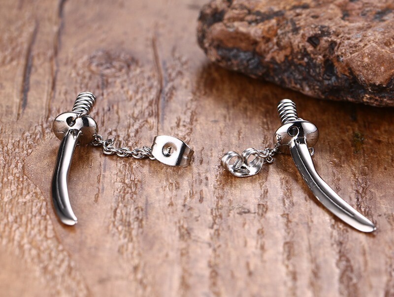 Titanium Steel Personality Punk Fashion Trend Men’s Sword Style Earrings A Pair