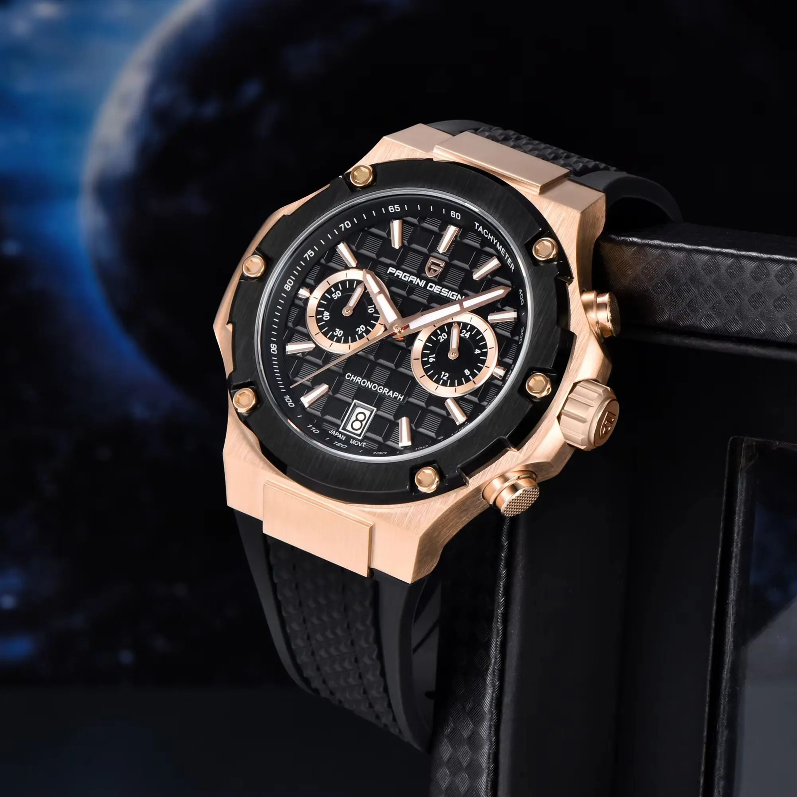 PAGANI DESIGN Men’s Chronograph Watch VK64 Quartz 10ATM Rose Gold Sport Watch
