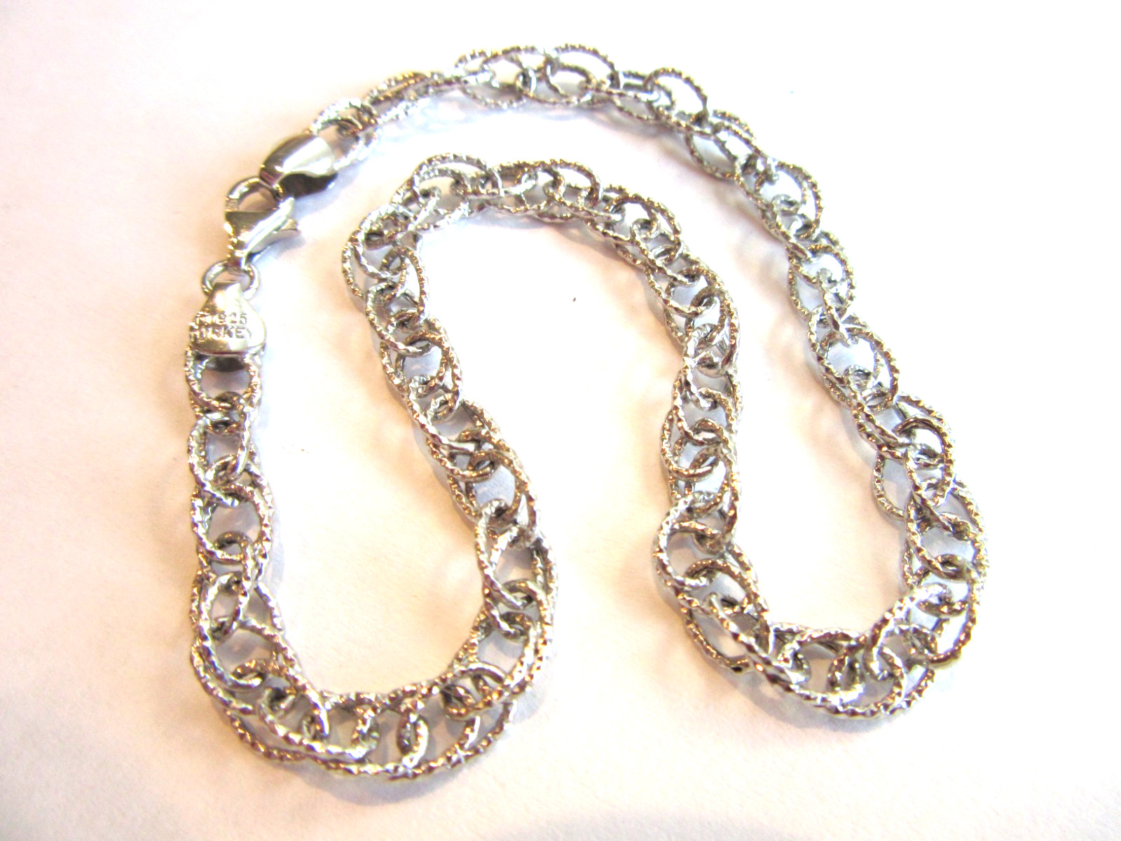 OT 925 Turkey silver textured oval link Anklet or bracelet – 10″ long 3.2 grams