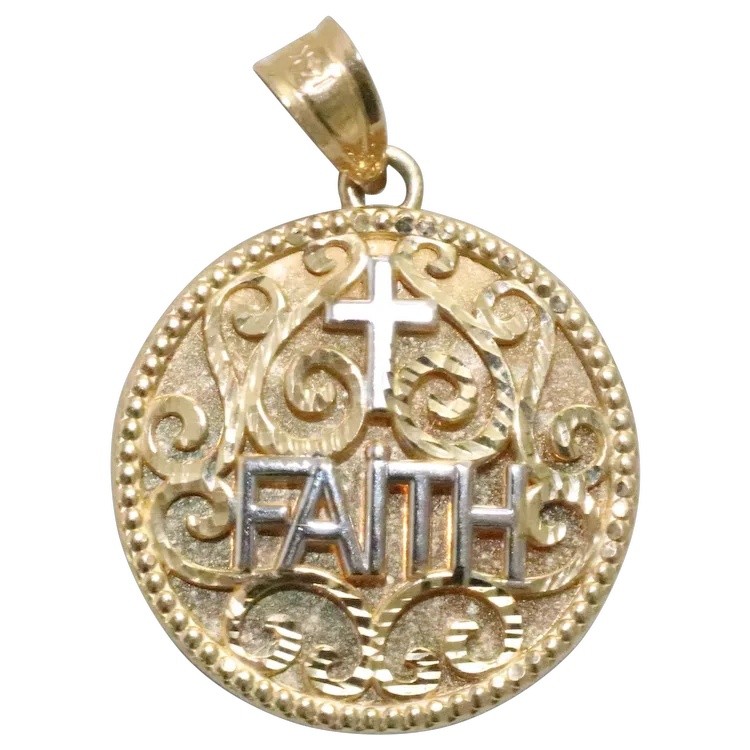 14KT Two Tone Gold Catholic Faith Medallion Pendant