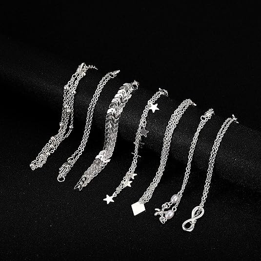 Softones 16Pcs Ankle Bracelets for Women Gold Silver Two Style Chain A:Silver