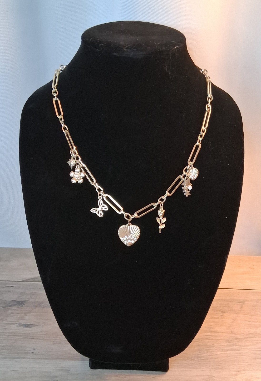 Napier Gold Tone Paperclip Chain Charm Necklace