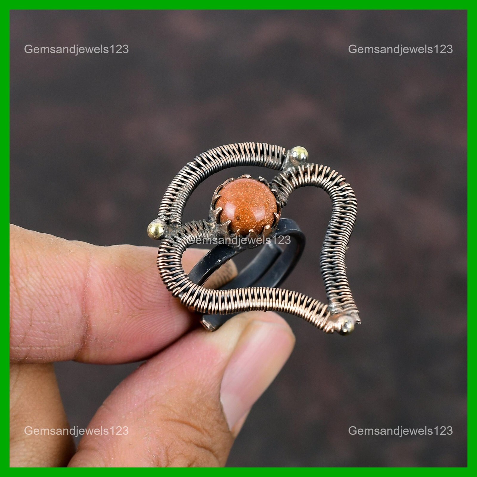 Copper Sun Sitara Stone Handcrafted Stackable Wire Wrapped Sister Ring Jewelry