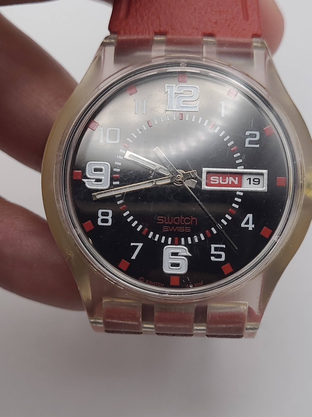 Vintage Swatch Analog Quartz Mens Watch “Ruby Touch” New Battery Working