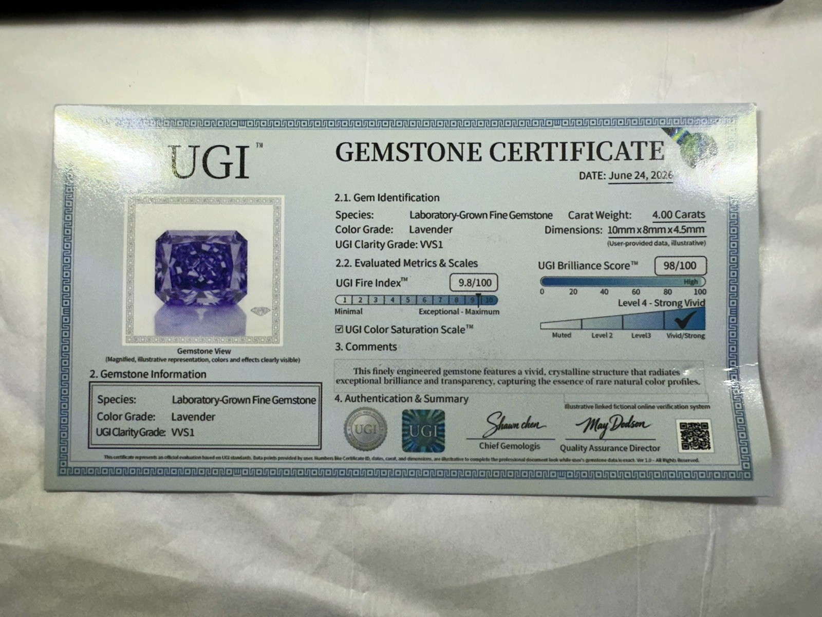 New W/ Certificate 4ct Lavender Radiant Lab Gem Ring,Moissanite Halo, S925 Sz. 8