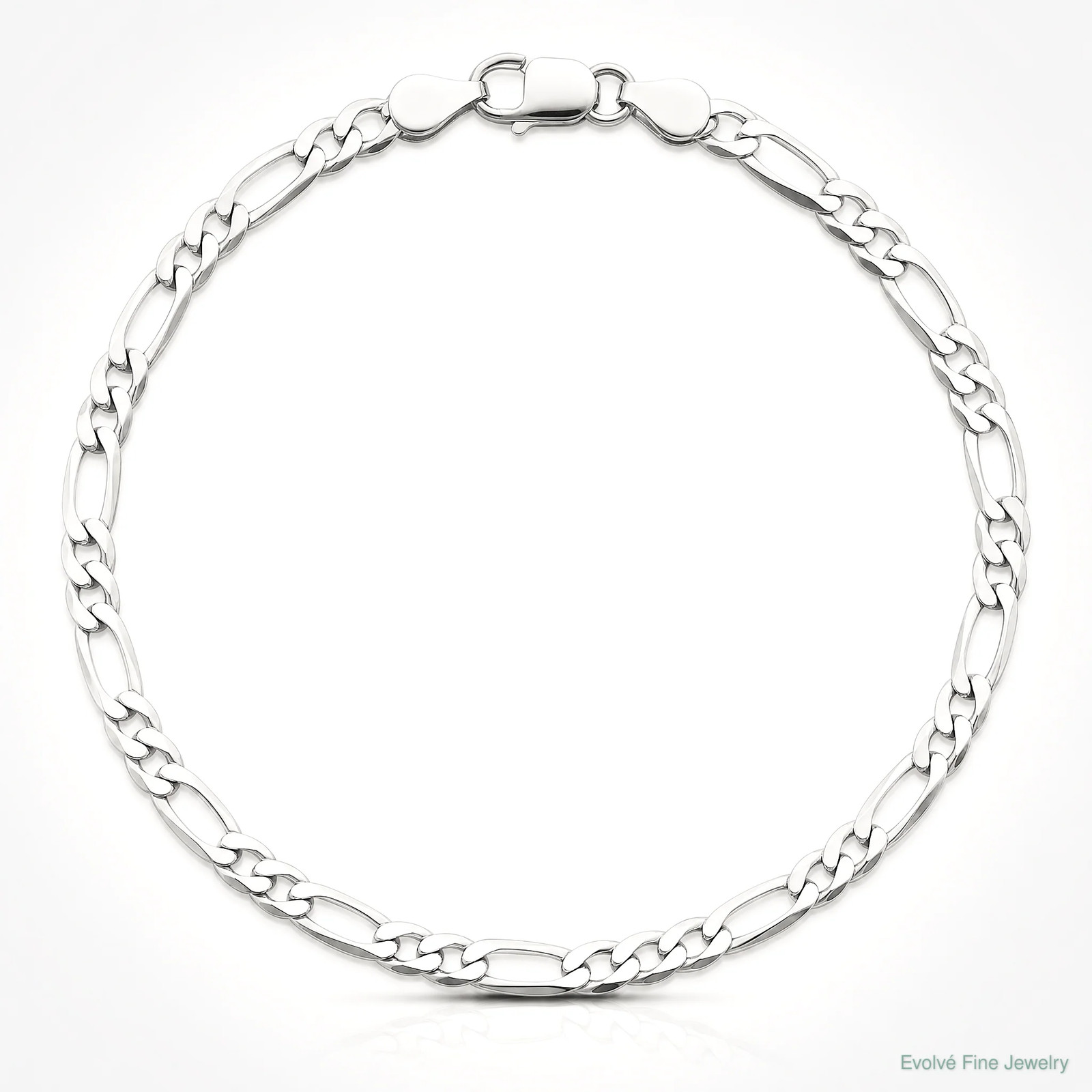 Sterling Silver RH-Plated 4.0mm Lightweight Flat Figaro Chain Bracelet 7″-9″