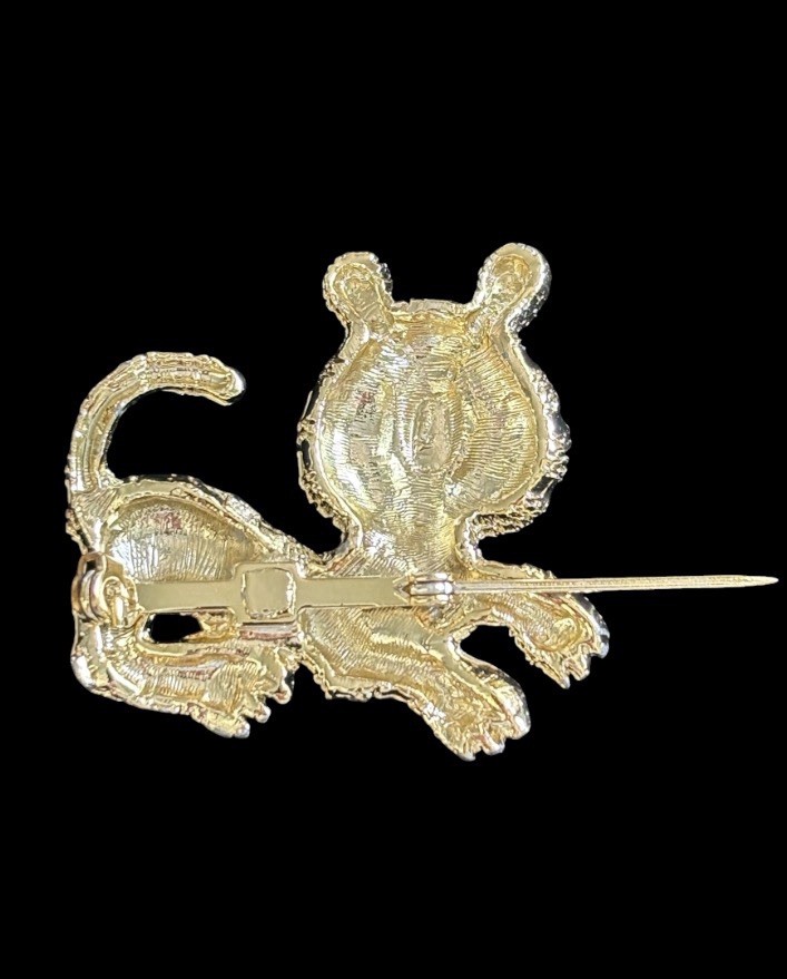 Vtg Gerry’s Yellow Black Tiger Cat Brooch