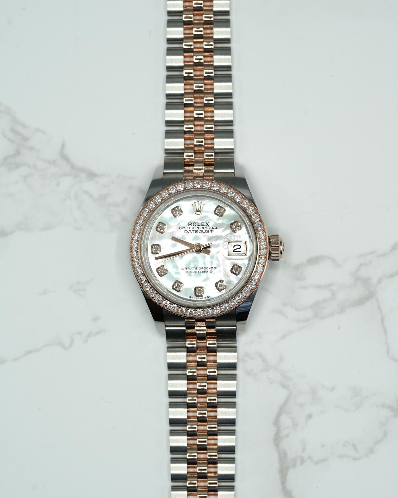 Rolex Steel & Rose Gold Datejust 28mm 279381RBR Factory White ‘MOP’ Diamond Dial