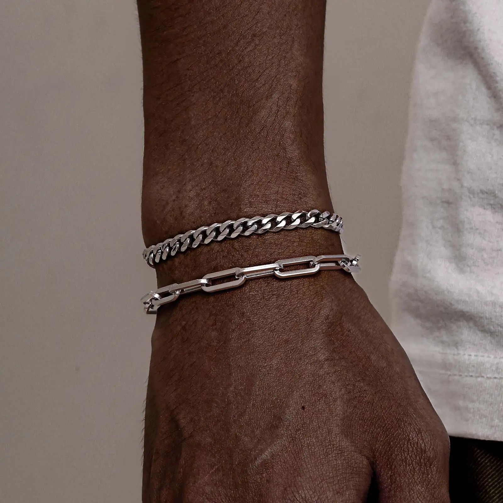 2pcs Men’s Chain Bracelets,Stainless Steel Silver Gold Black Color Twist Rope Ch