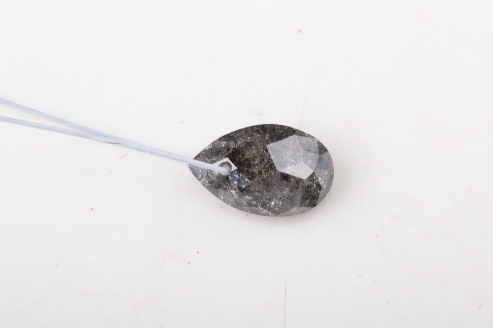 0.65ct Gray Salt Pepper Diamond Drilled Pear Cut Loose Diamond 7.21mm DB162