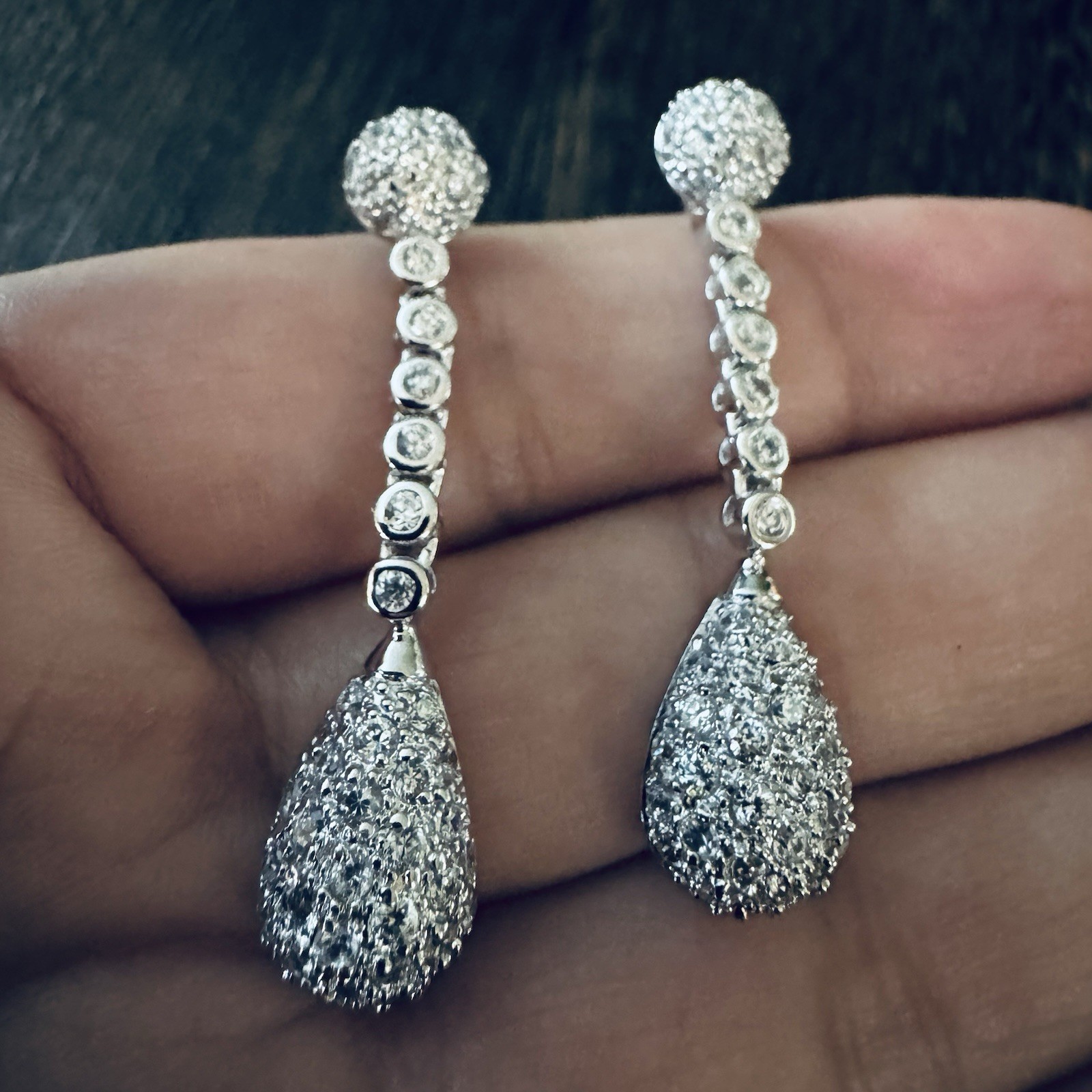 Crystal Rhinestone Teardrop Dangle Earrings 925 SS silver