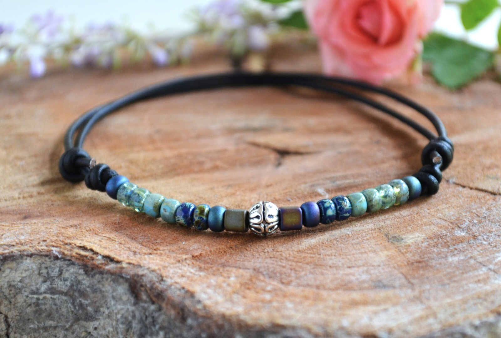 Multi-Color Bead Leather Anklet Beaded Ankle Bracelet Women’s Ankle Jewelry