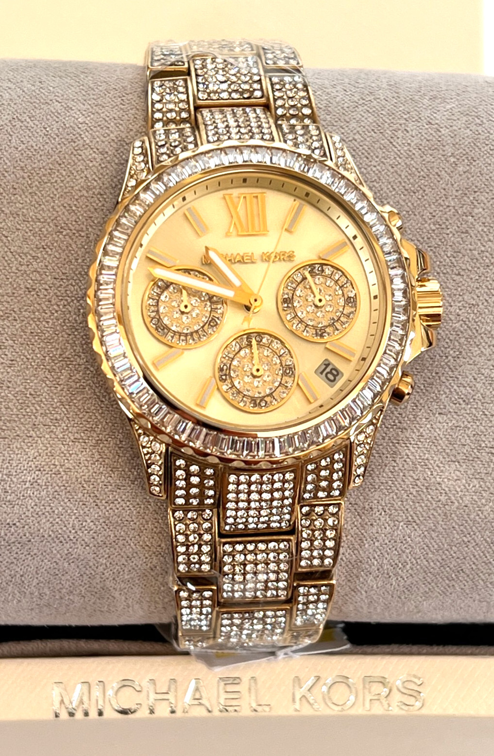 Michael Kors MK7254 Everest Pave Chronograph Gold-Tone Ladies Watch NWT/Box $495