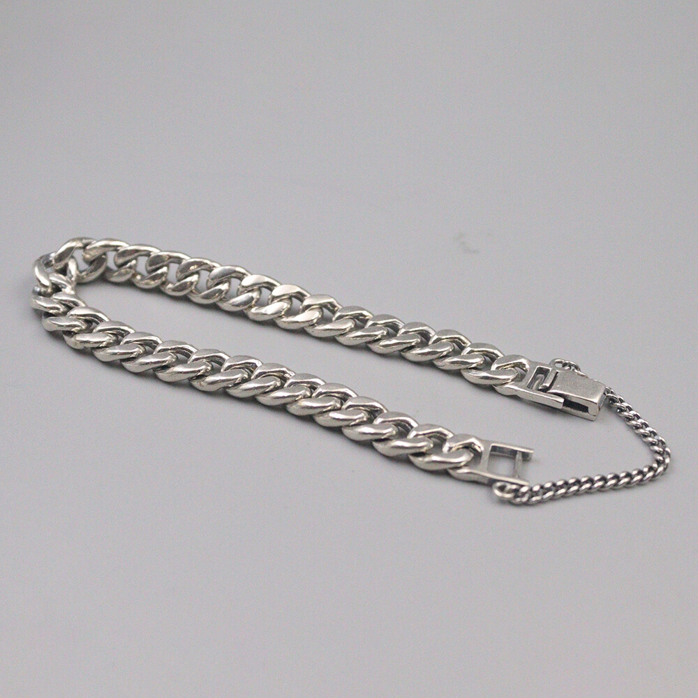 Pure S925 Sterling Silver Chain Men 8mm Curb Adjust Link Bracelet 34-35g 7.5inch