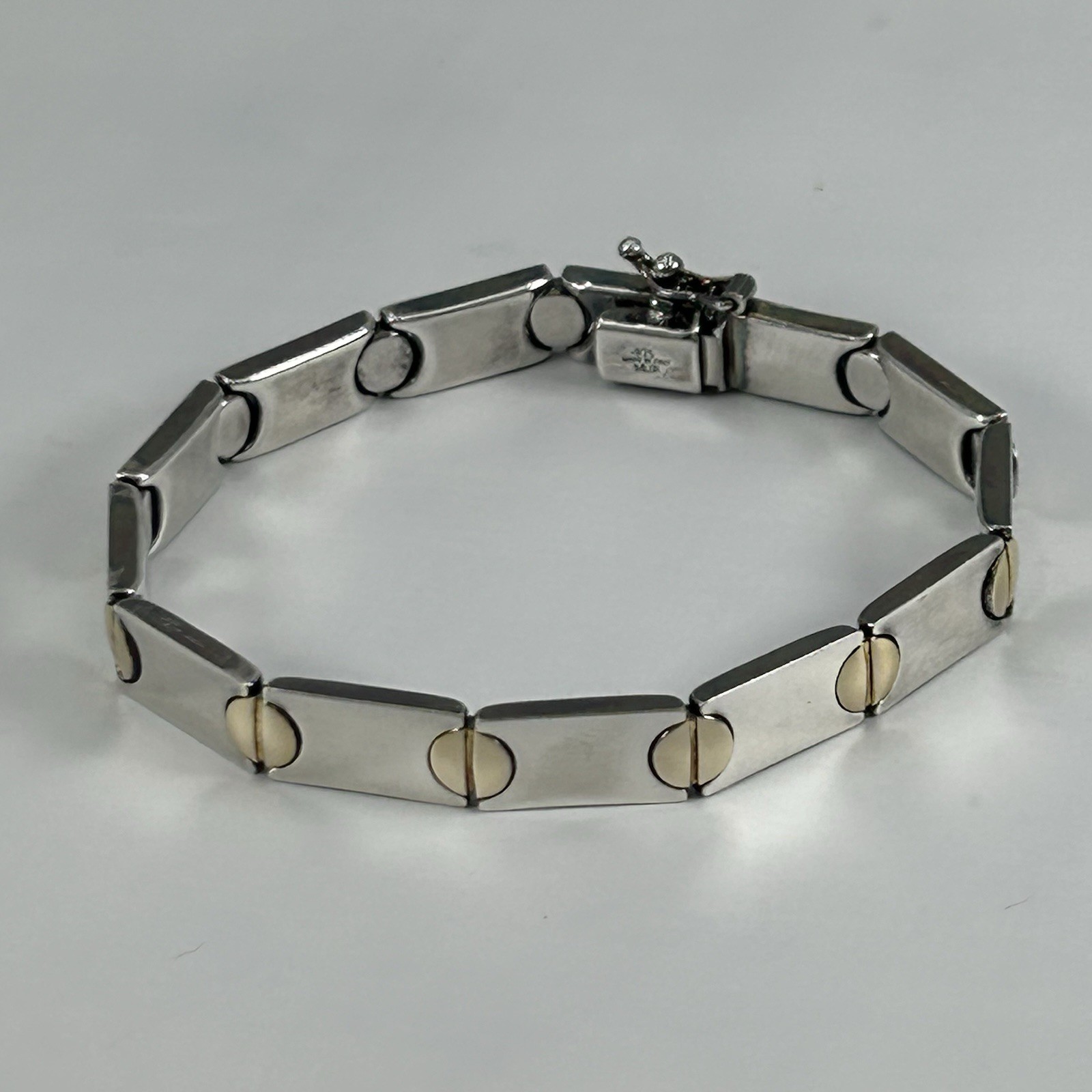 Milor Sterling Silver Gold Nail Head Bracelet ITALY 7.5 Inch Safety Clasp 925