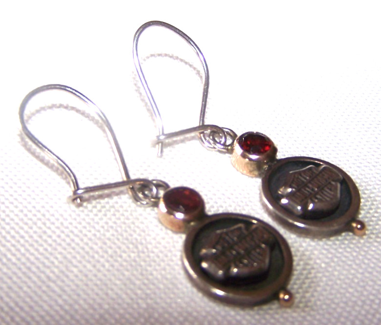 Harley-Davidson Stamped MOD Sterling Silver 925 Bar & Shield 10kt Stone Earrings