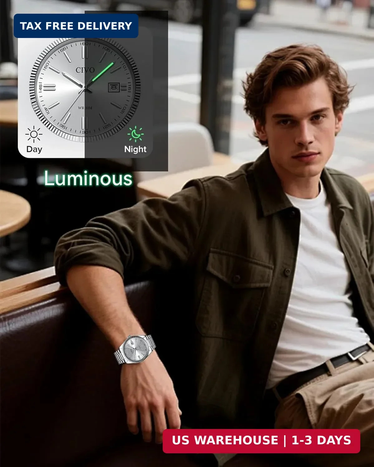 CIVO Analog Mens Watches Silver: Wrist Watches with Date Easy to Read | Dress St