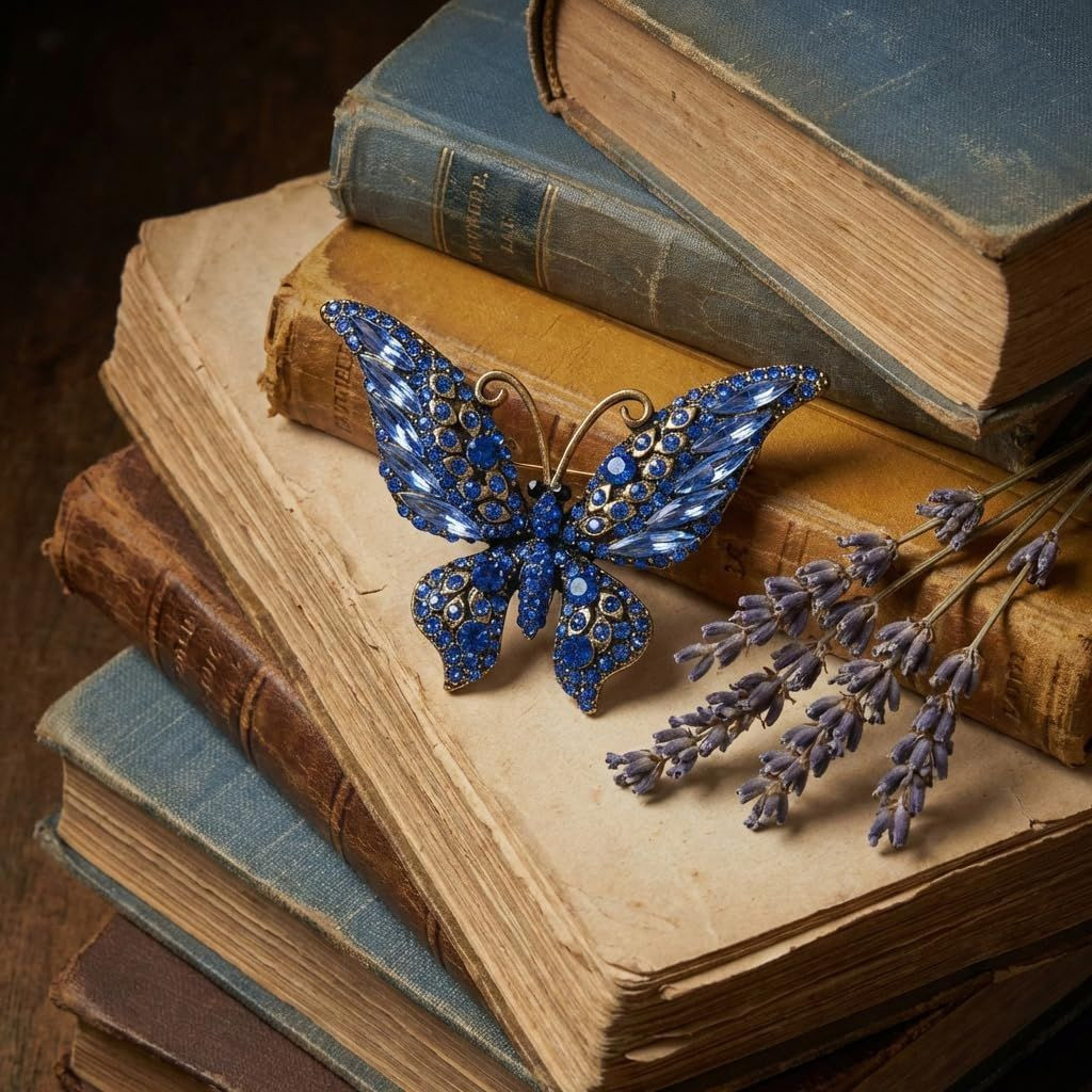 Crystal Rhinestone Butterfly Brooch,Elegant One Size, Royal Blue