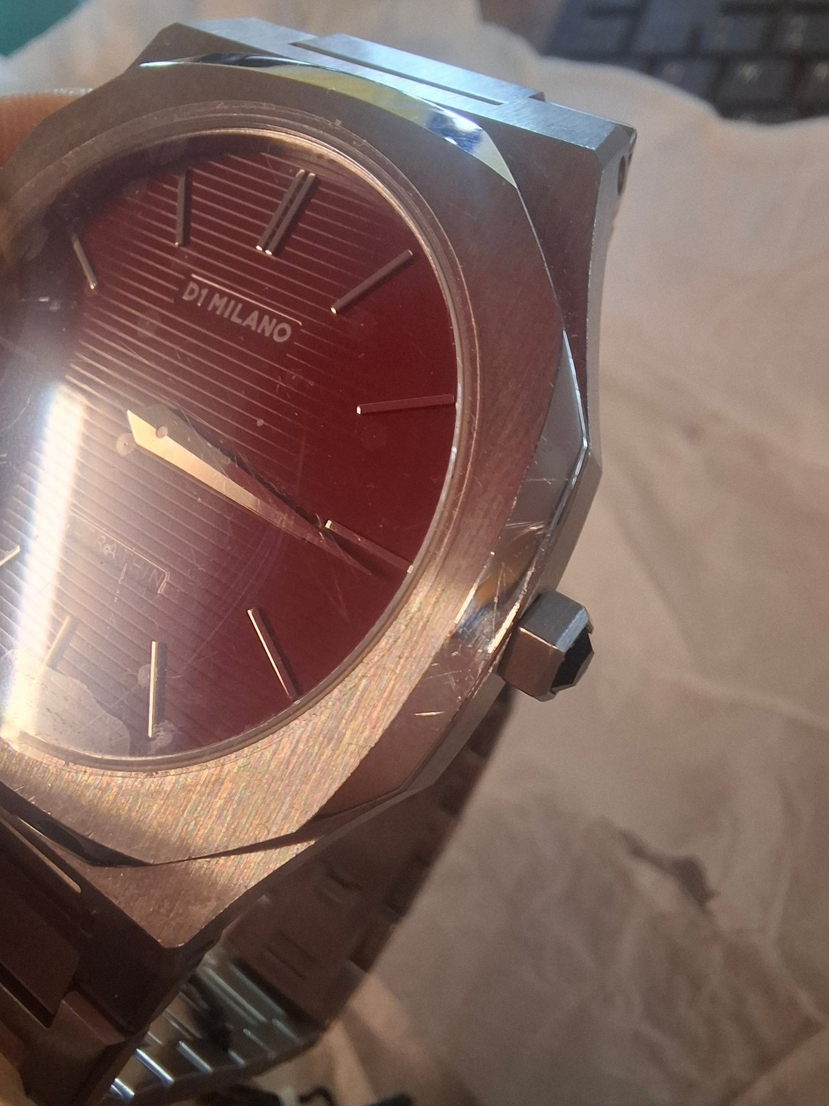 D1 MILANO ULTRATHIN UNISEX WATCH STAINLESS STEEL BORDEAUX RED UTBJ11 RRP £325 AD