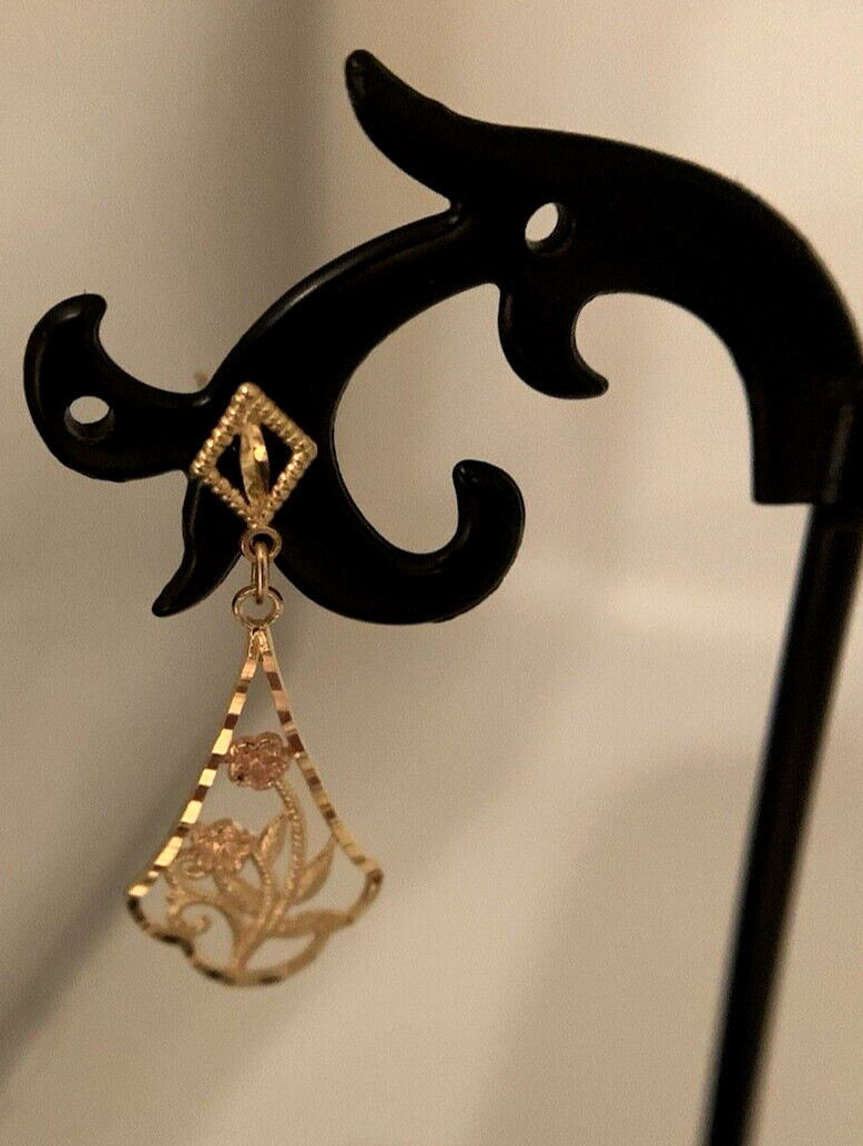 10k YelGold Rose Flower Drop Earrings,32mm x 13mm/28mm Drop,1.2g,FREEgftBx$4valu