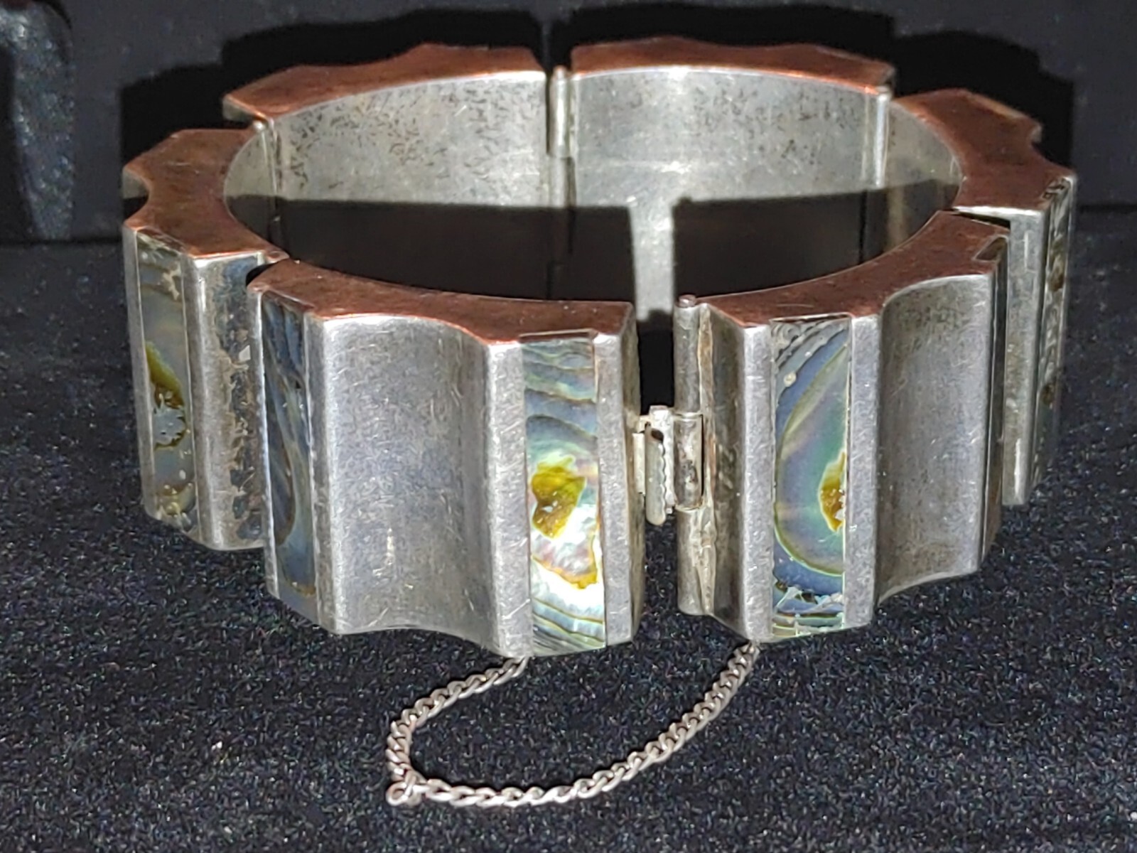 Antonio Reina AAR Mexico Taxco Sterling Silver Abalone Modernist Bangle Bracelet
