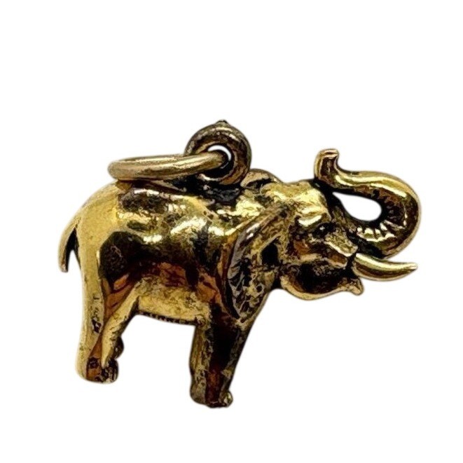 Vintage Kinney 3D Elephant Charm Gold Over Sterling 925 Silver 5.7g Animal