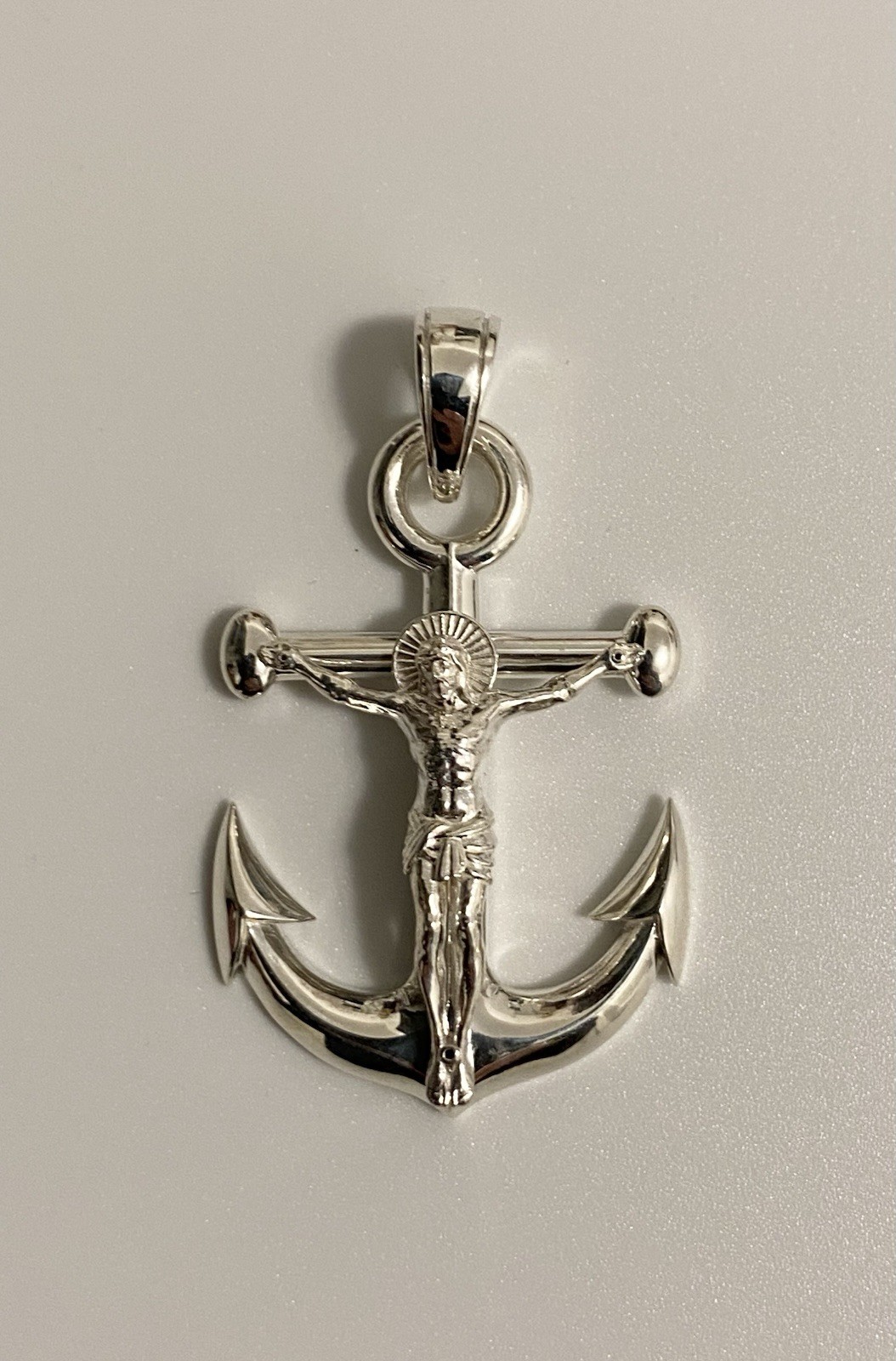 Anchor Jesus Cross 925 Silver solid pendant