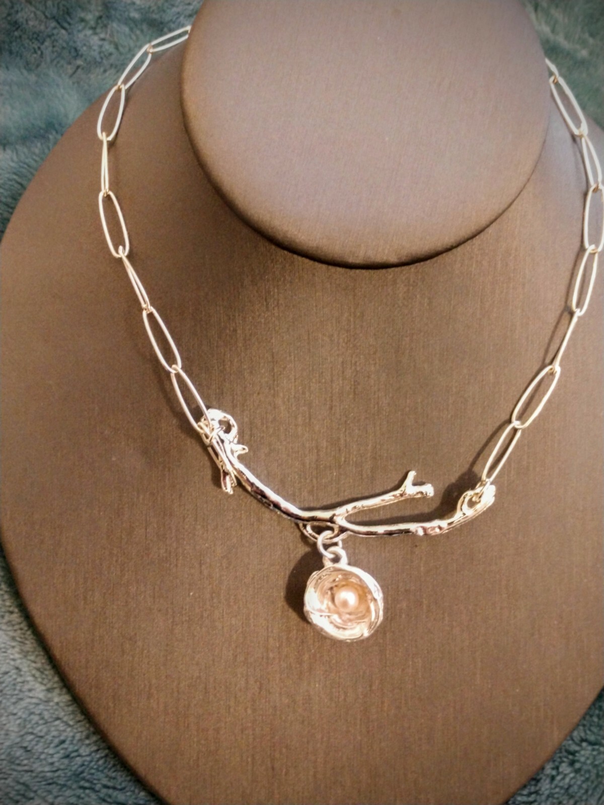 Elegant 1 Pearl Necklace Silver Tone~ Bird Nest Branch~Wishnest by Alise Sheehan