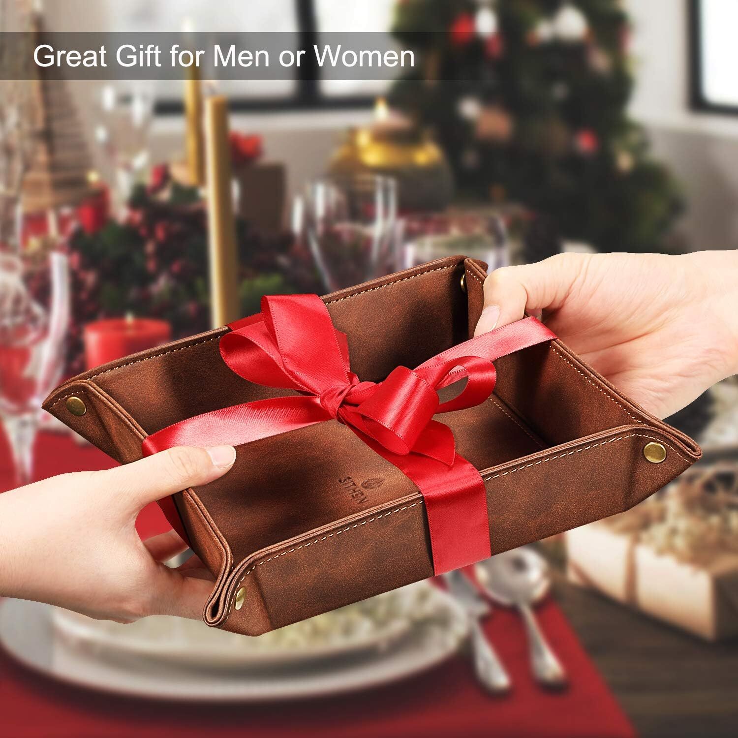Valet Tray Desktop Storage Organizer PU Leather Catchall Tray for Jewelry Wallet