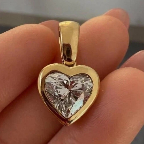 4.00 Ct Heart-Cut EF/VS1 Lab Grown Diamond Bezel Pendant Yellow Gold 14K