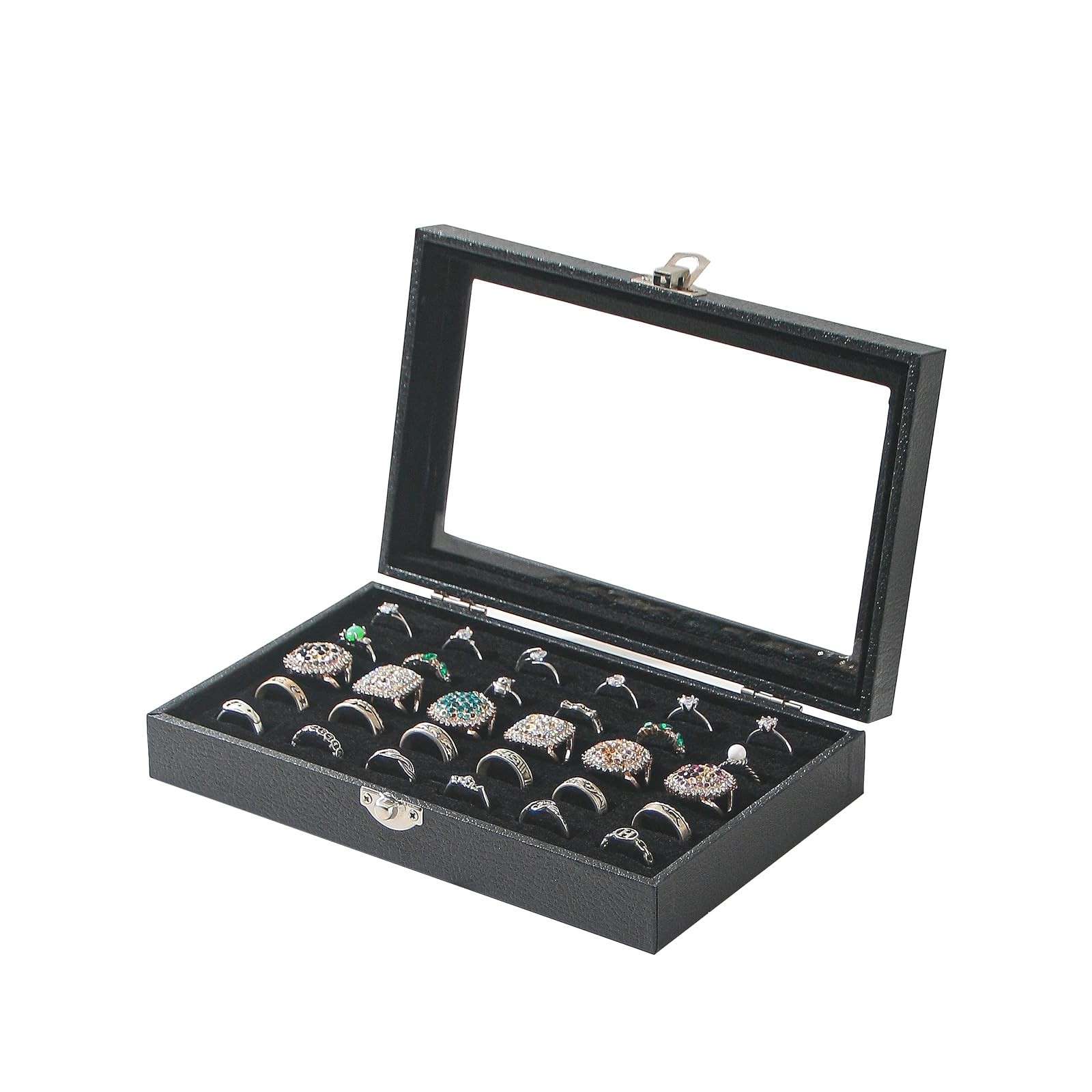 Kanwoder Ring Organizer Box for Jewelry,Rings Cufflinks 30 Slots, Black
