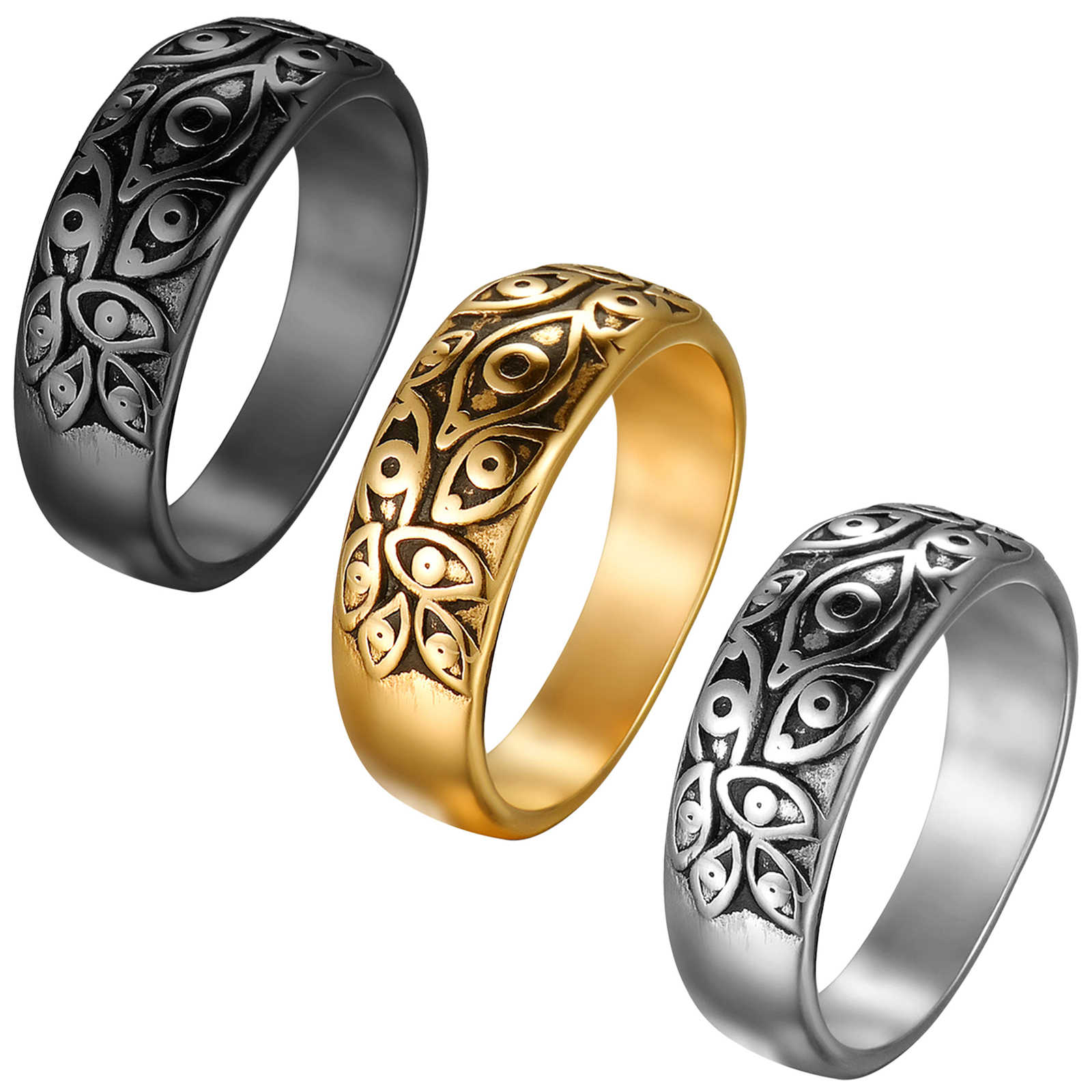 Men’s Gothic Vintage Stainless Steel Eye of God Ring Evil Eyes Band Size 7-13