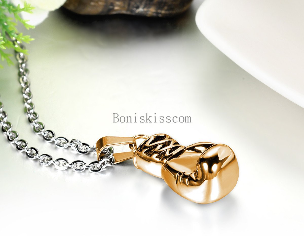 Rocky 3D Boxing Glove Charm Stainless Steel Men’s Pendant Necklace 22inch Chain