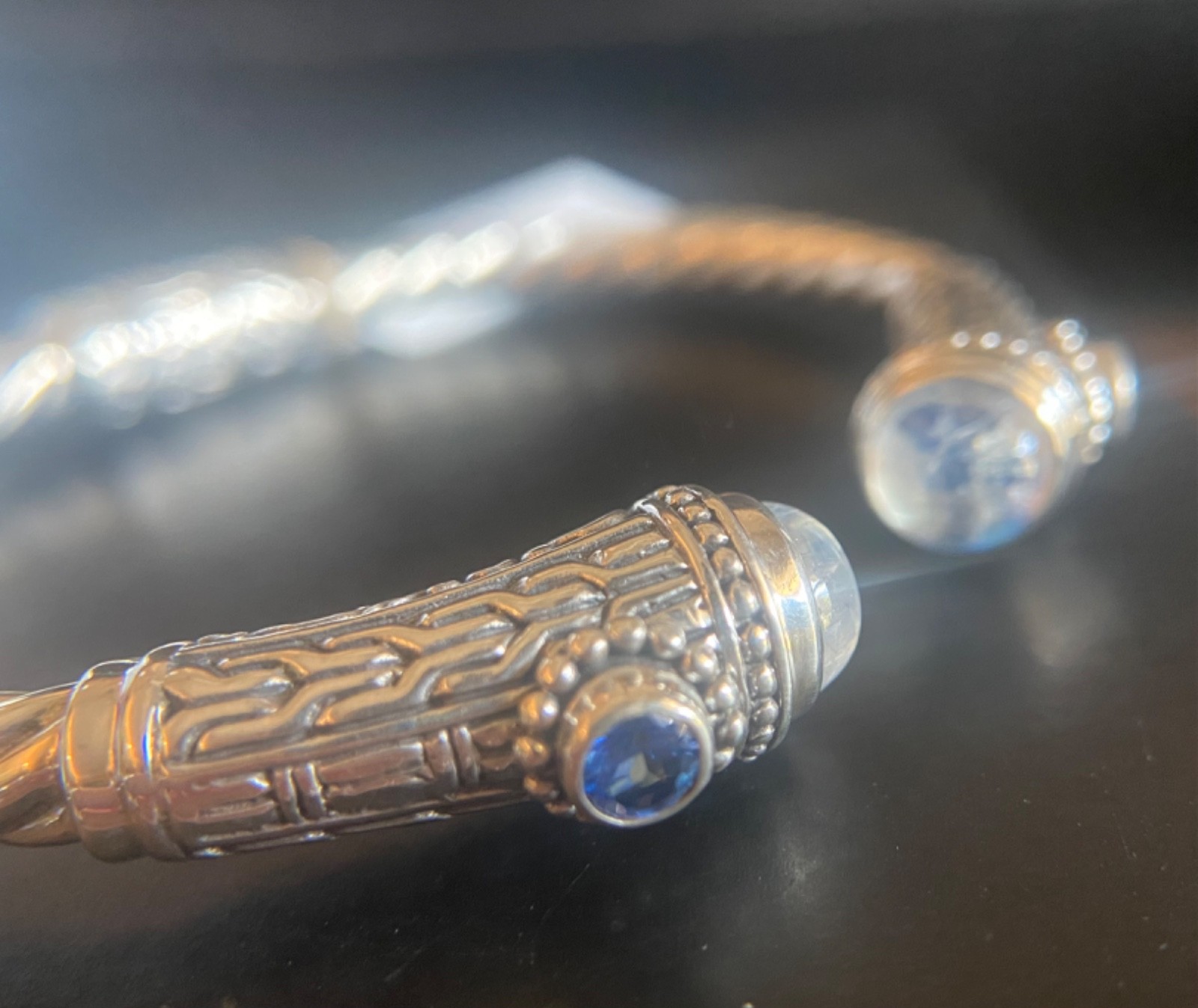 Sarda,Bali Made,Top Quality Moonstone & Sterling Tip-Tip Bracelet Szs 6.5 & 7.5”