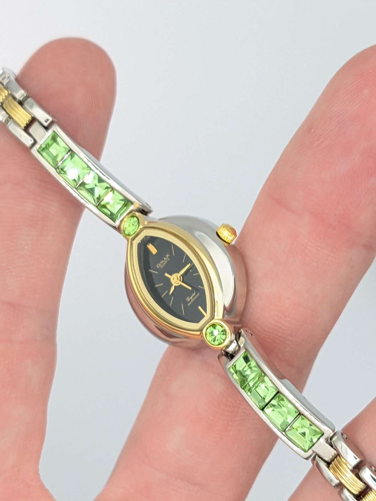 Ladies Watch Omax Japan Two Tone Crystal Dress Formal 7″