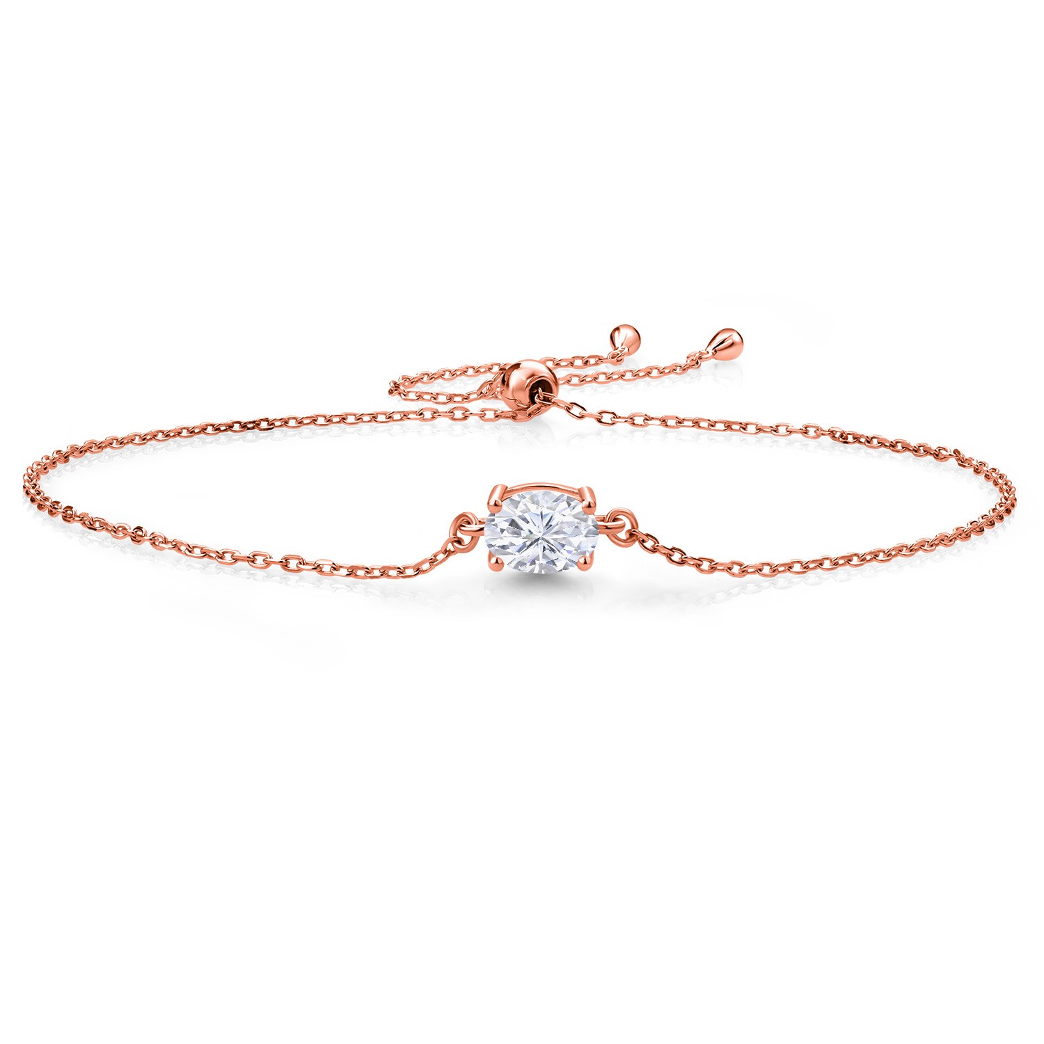 18K Rose Gold Plated Silver IJK Moissanite Solitaire Bracelet (0.90 Ct)
