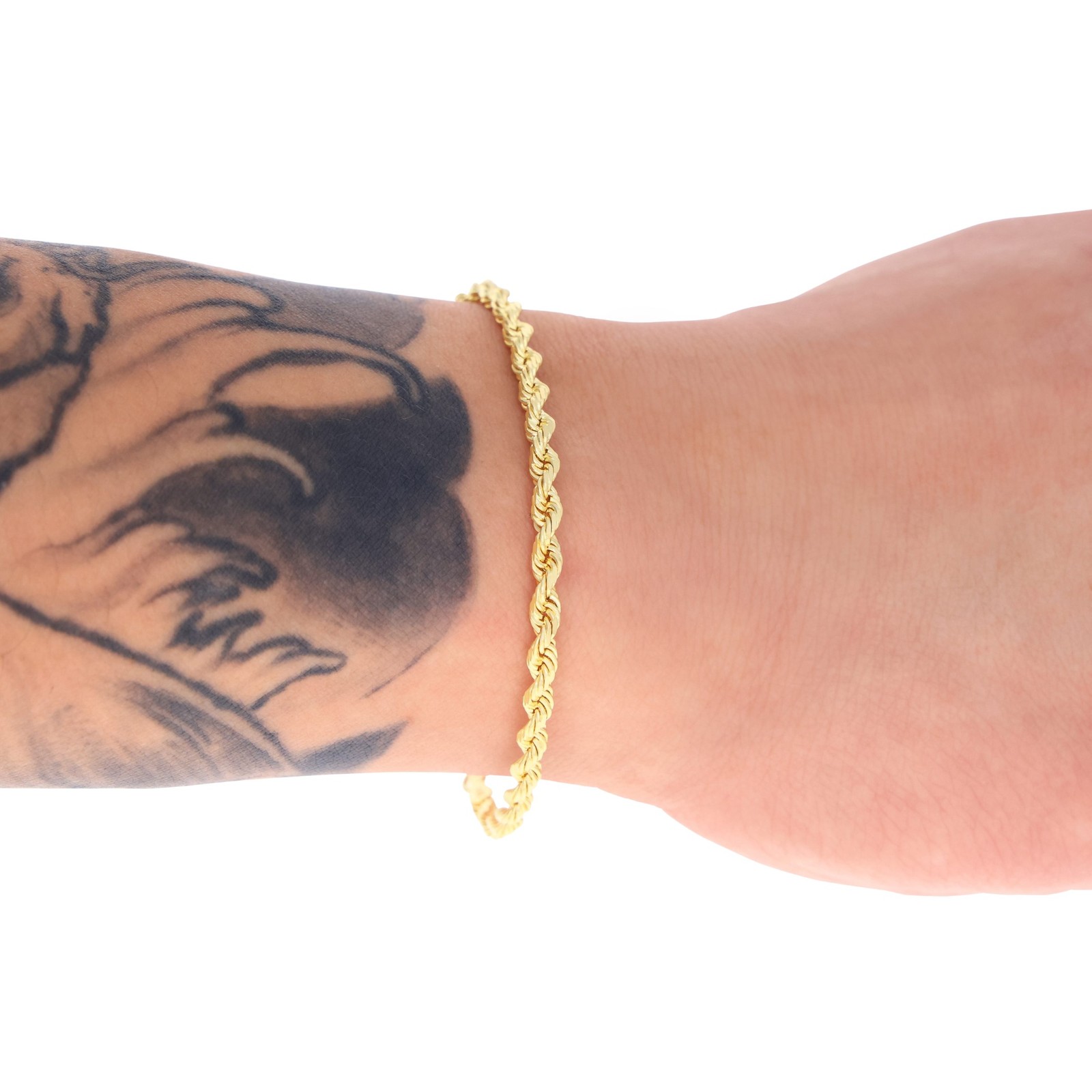 14K Yellow Gold 3mm Diamond Cut Rope Chain Link Bracelet Lobster Clasp 7″ 8″ 9″