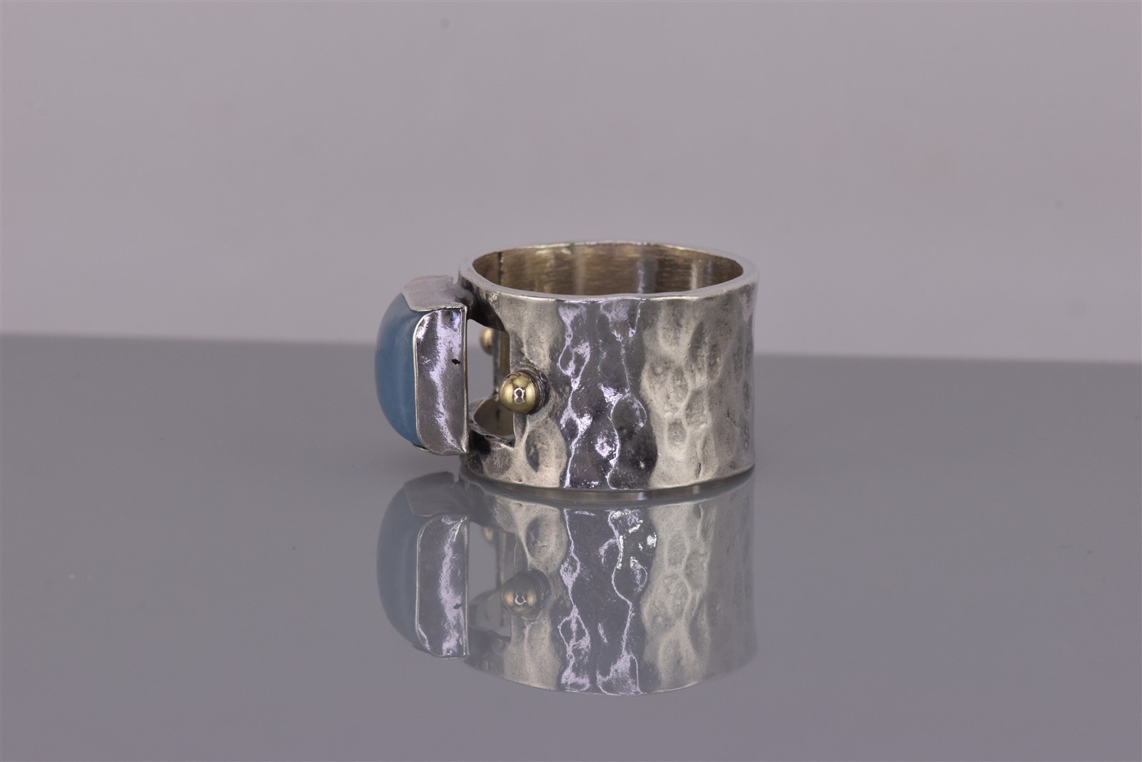 SUNDANCE Sterling Silver Blue Aquamarine Hammer Texture Wide Band Ring 925 Sz: 8