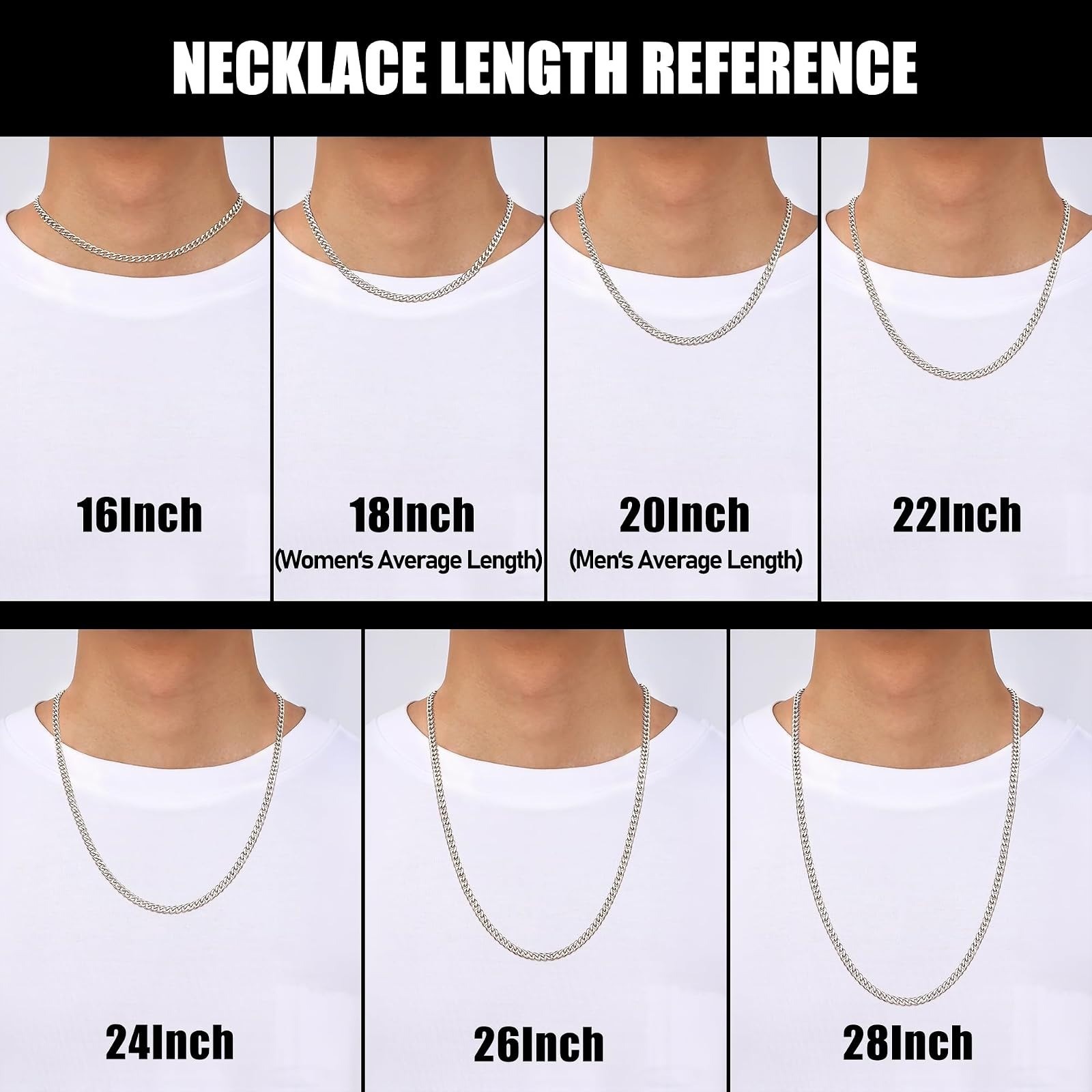 3.5mm Cuban Link Chain Necklace for Men, Silver/Gold Plated Stainless Steel