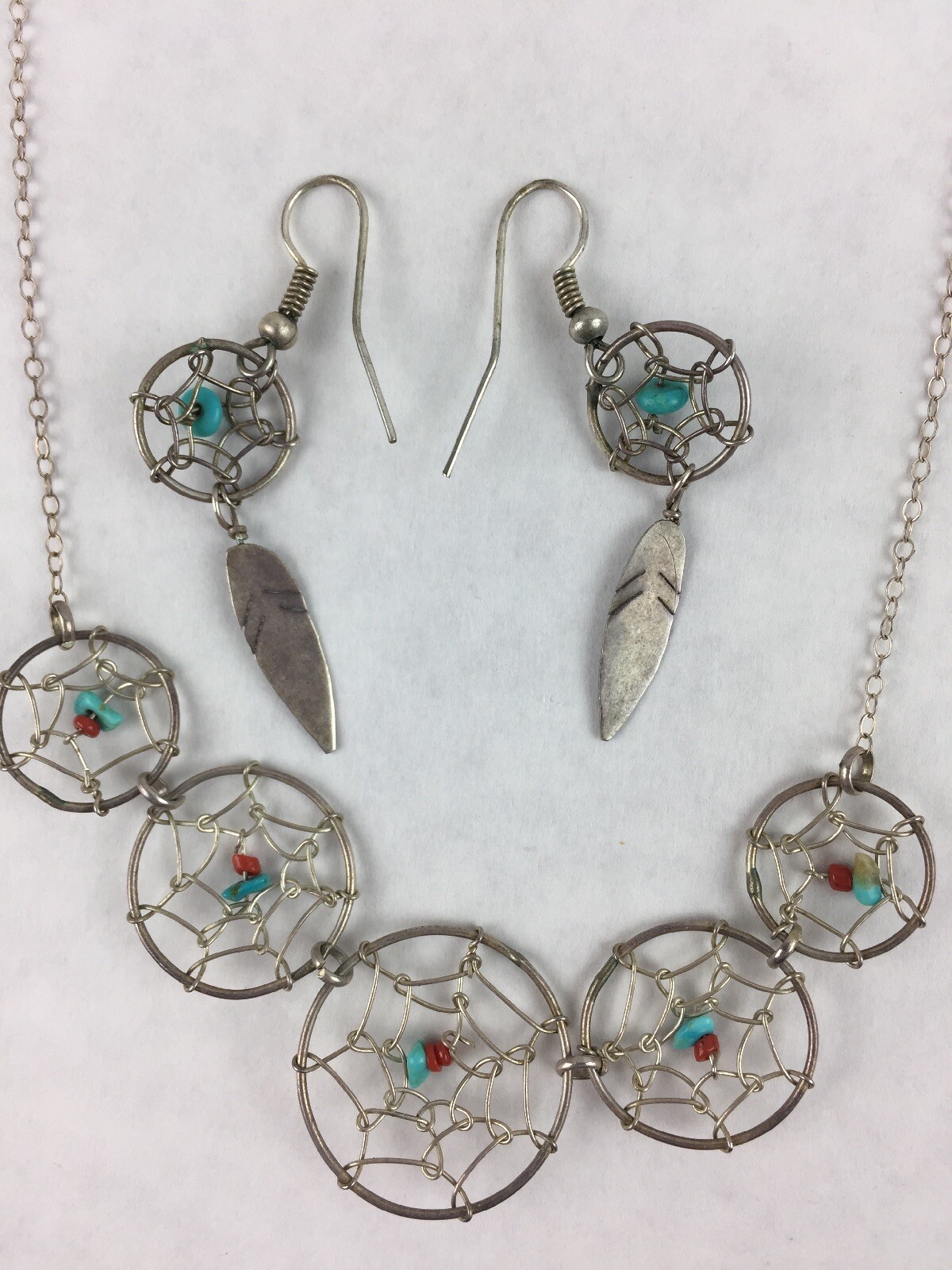 Dream Catcher Arizona Necklace and Earrings Silver Earring Coated Silver