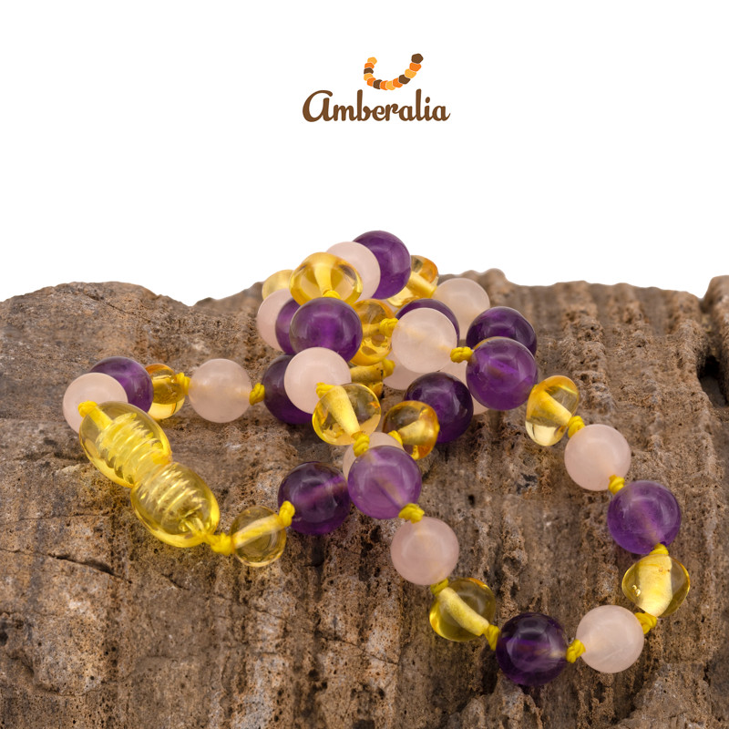 Amberalia Baltic Amber Necklace with Amethyst – 8 Styles – 12.5″ (32cm)