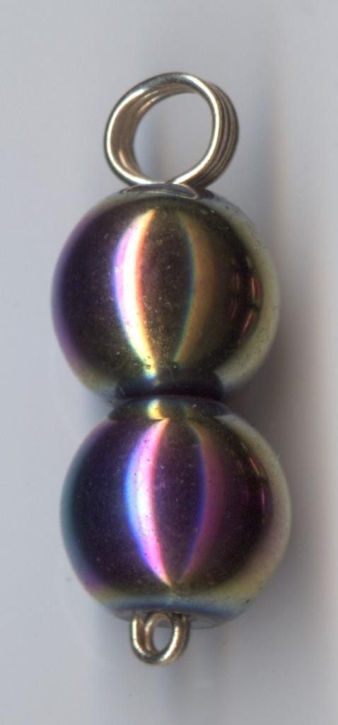 New 14K 2.68 Gram 21mm Solid Yellow Gold 8mm Bead Rainbow Hematite Pendant #jd