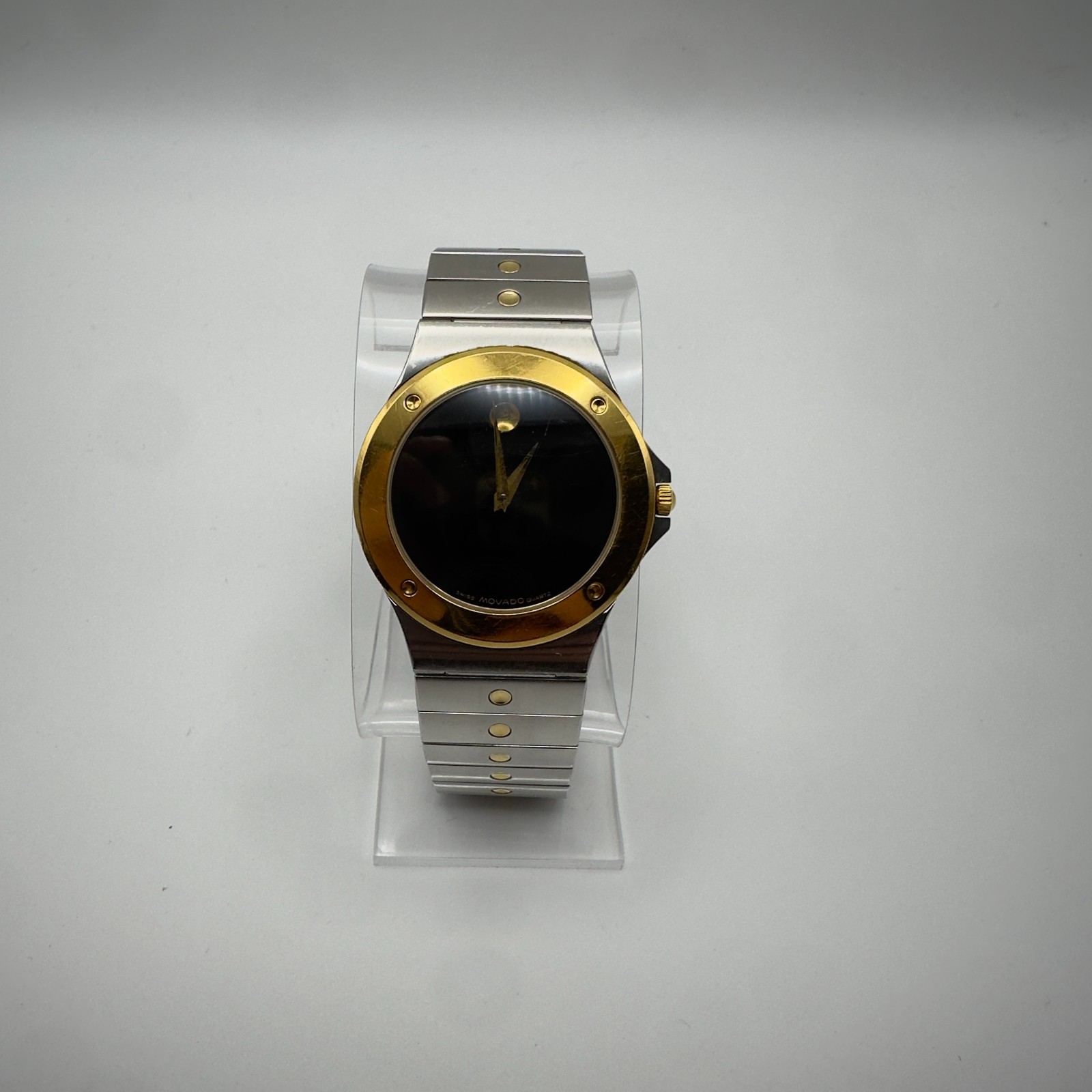 Vintage Two-Tone Movado Museum Black Face Watch 34mm